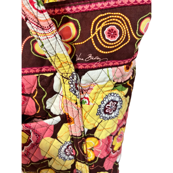 Vera Bradley Brown Floral Tote Bag with Tortoise Shell Toggle Clasp - Picture 6 of 7